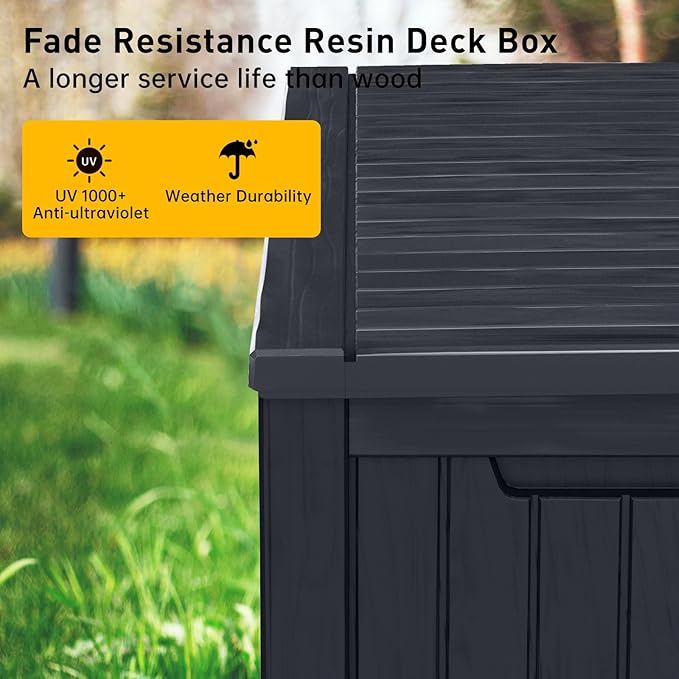 DRATO 200 Gallon Deck Box, Waterproof Resin Large Outdoor Storgae Box for Patio Furniture, Patio Cushions, Gardening Tools, Pool Supplies, Lockable