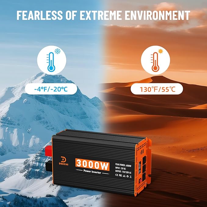 3000W Power Inverter 12V DC to 110V/120V AC Converter for RV/Truck/Boat/Camping/Off-Grid Solar Car Power Inverter Peak Power 6000W with 3 AC Outlets,USB & Type-C Port, Remote Controller & LCD Screen