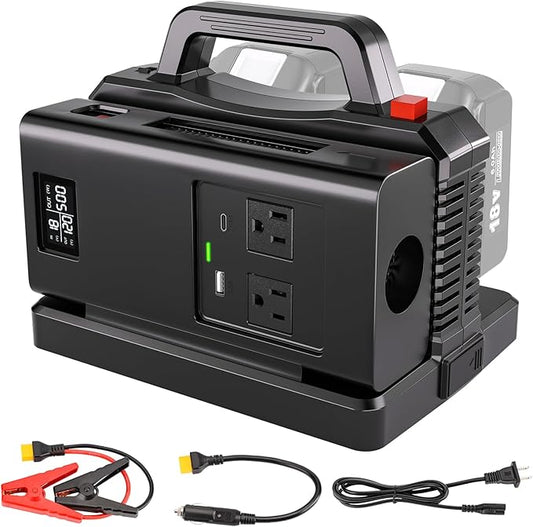 500W Pure Sine Wave Power Inverter for Makita 18V Battery, 2-Ports DC 18V to AC(2 Outlets) 120V Car Charger Plug Inverter Adapter Converter for Camping, Travel, Emergencies(Tool Only)