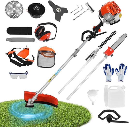 2-Stroke Weed Eater, 52cc Gas Weed Wacker 5 in 1 Gas String Trimmer Multi Functional Garden Trimming Tools with Rubber Handle & Shoulder Strap Brush Cutter for Lawn, Garden and Yard
