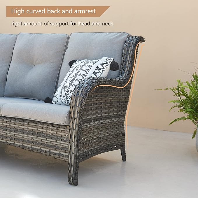 HUMMUH Outdoor Furniture Patio Furniture Set 7 Pieces Wicker Outdoor Sectional Sofa with Swivel Rocking Chairs,Patio Ottomans,Coffee Table,Side Table