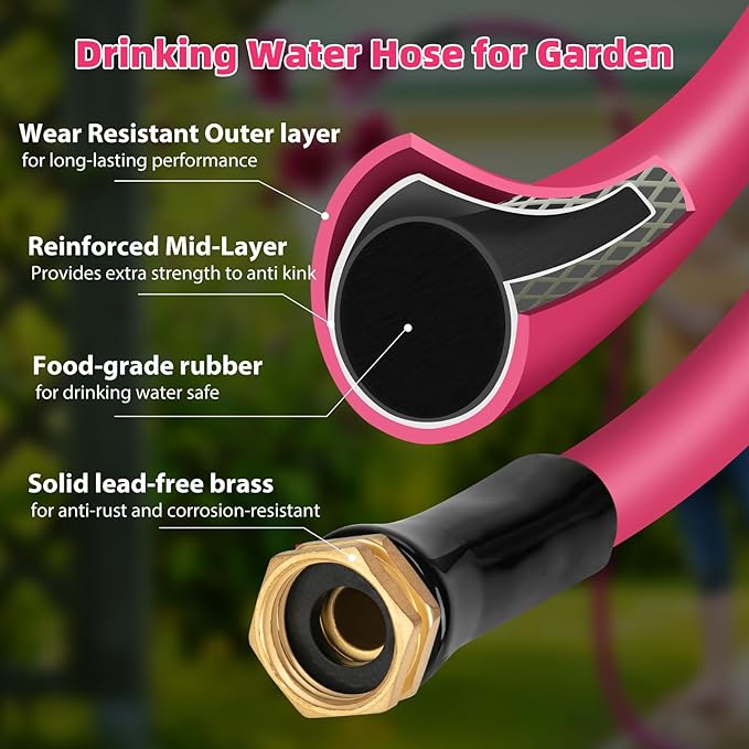WELLUCK Garden Hose 5/8 in x 25 FT, Heavy Duty Durable Anti Kink Flexible Garden Water Hose for Drinking Water Safe BPA Free, All-weather Lightweight Water Hose for Garden RV Camper Marine