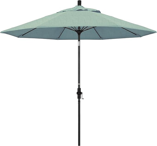 California Umbrella 9' Round Aluminum Pole Fiberglass Rib Market Umbrella, Crank Lift, Collar Tilt, Black Pole, Sunbrella Spectrum Mist