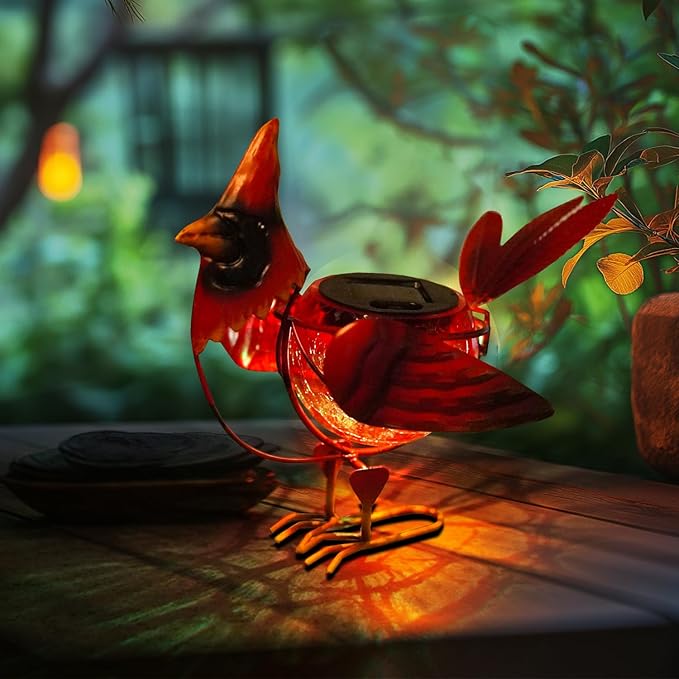 HONGLAND Solar Cardinal Statue Light, Animal LED Lights Outdoor, Solar Power Figurine Waterproof Metal Cardinal Yard Art for Pathway Patio Backyard Decoration Lawn Ornaments