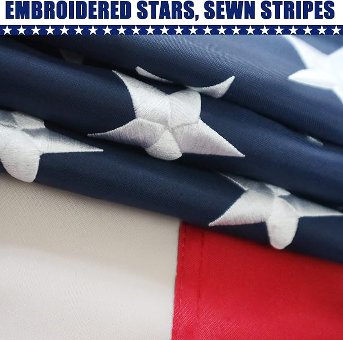 American Flag 8x12 Ft, Six Brass Grommets Multipurpose US Flag, Embroidered Stars, Sewn Stripes, Outdoor Heavy Duty Durable USA Flags, Hanging Indoor/Bedroom/Room/Wall American Flag