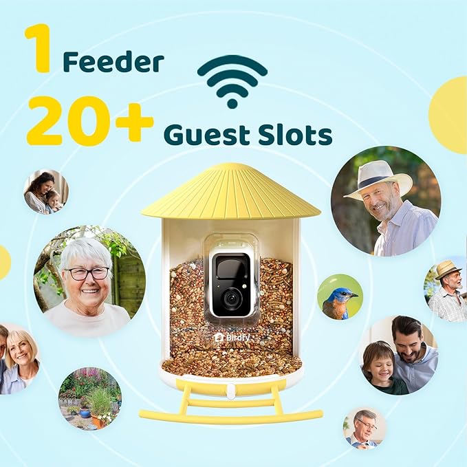 NETVUE by Birdfy Smart Bird Feeder with Camera, Bird Watching Camera, Auto Capture Video&Motion Detection, 1080P Live Steam, Cardinal Feeder Outdoor Wireless, Ideal Present for Backyard Birder, Yellow