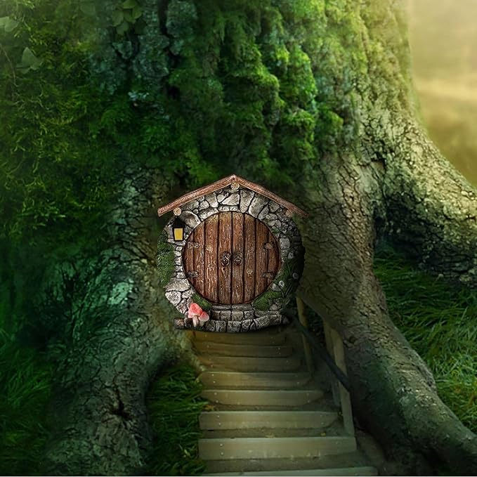 Mini Fairy Garden Door for Tree, Miniature Fairy Door for Fairytale Tiny House Doors, Bonsai Terrarium Micro Landscape Decoration Accessories, Outdoor Statues, Garden Sculptures and Statues (Pendant)