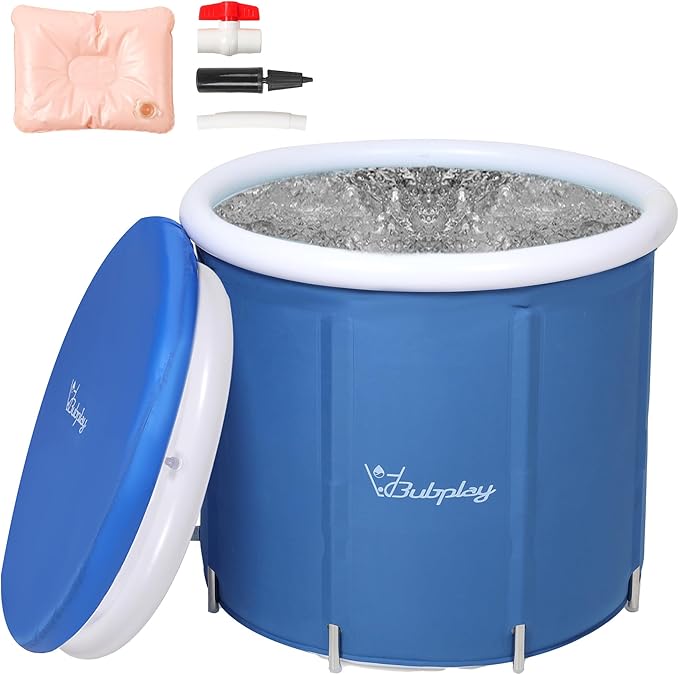 XL Ice Bath Tub for Athletes & Adults - 105 Gallons, Cold Plunge Tub with Cover, Inflatable Ice Bath Barrel for Indoor Outdoor - Blue