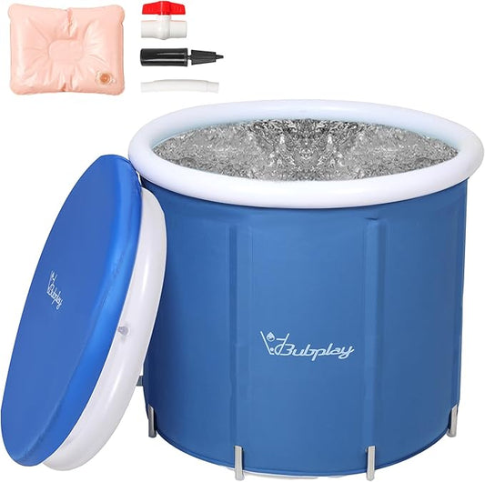 XL Ice Bath Tub for Athletes & Adults - 105 Gallons, Cold Plunge Tub with Cover, Inflatable Ice Bath Barrel for Indoor Outdoor - Blue