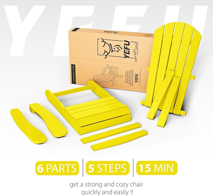 YEFU Adirondack Chairs Set of 4: Outdoor Chair HIPS Plastic Adirondack Chairs - Patio Chairs with Wood Texture - Lawn Fire Pit Deck Porch Garden Chairs for Adults (Yellow)