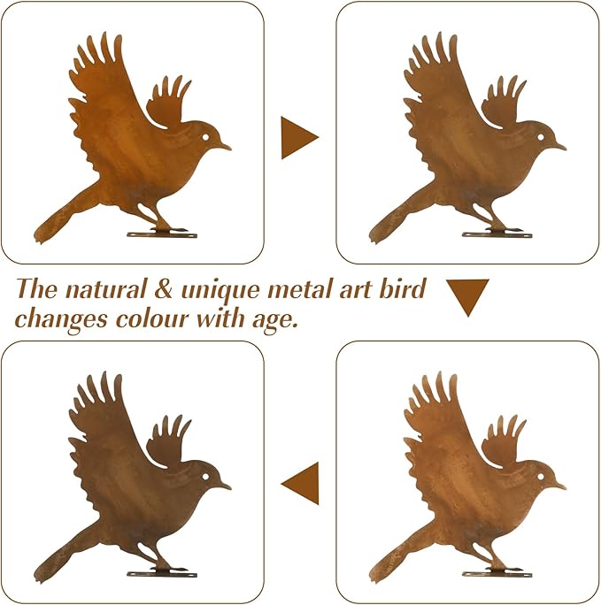 DIVINA VITAE 10Pcs Rusty Birds Decoration Lifelike Metal Birds Yard Art Simulation Bird Statue Yard Garden Decor for Outdoor Sculptures Art Fence Decorations(Style B)