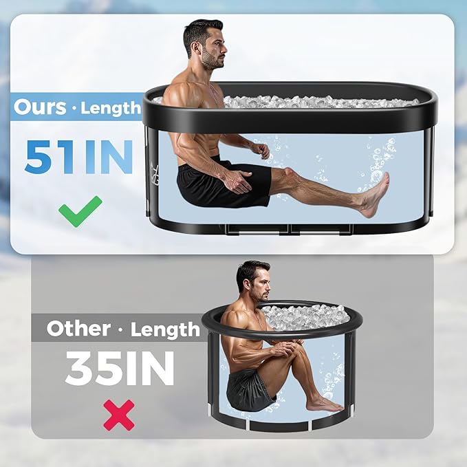 140 Gallons Large Oval Ice Bath Tub for Athletes & Adults, Cold Plunge Tub with Cover, Ice Plunge Tub for Recovery & Cold Water Therapy, Inflatable Ice Bath Barrel for Indoor Outdoor- Black