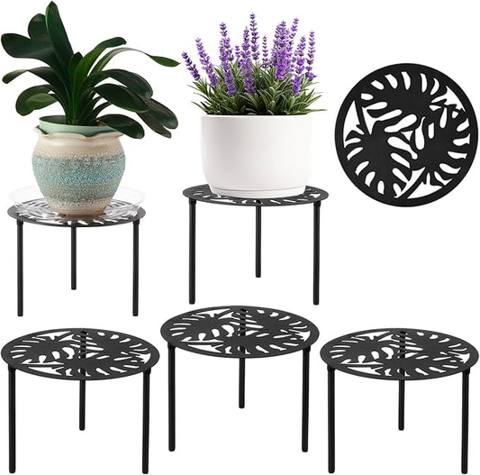 5-Pack 12” Heavy-duty Metal Plant Stands Large Flower Pot Holder for Indoor Outdoor Rust-proof Iron Potted Planter Stand Modern Round Corner Stand Shelf for Living Room Patio Garden Yard Black