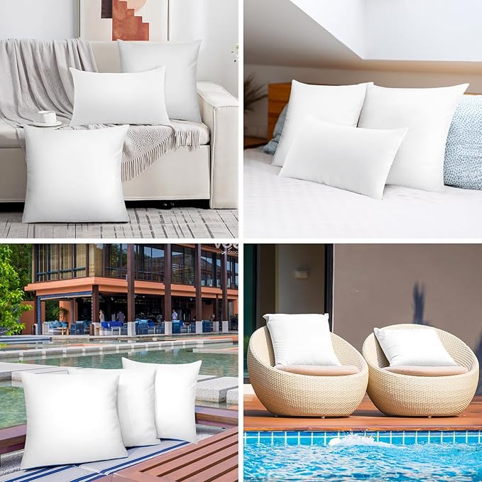 Pack of 2 24x24 Outdoor Pillow Inserts, Water Resistant Throw Pillow Inserts, Cushion Inner Pads for Patio, Furniture, Sofa, Bed, Living Room, Garden Decorative Waterproof Pillow Inserts