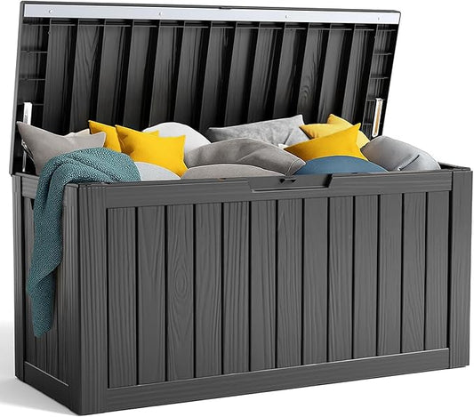 80 Gallon Resin Deck Box, Lockable Outdoor Storage Box for Patio Cushions Storage Furniture,Garden Tools, Pool Supplies, Weatherproof and UV Resistant- Black (80 Gallon)