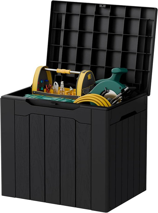 32 Gallon Deck Box Outdoor Indoor Waterproof Storage Box for Patio Furniture, Pool Accessories, Garden Tools, and Cushion Storage, Black