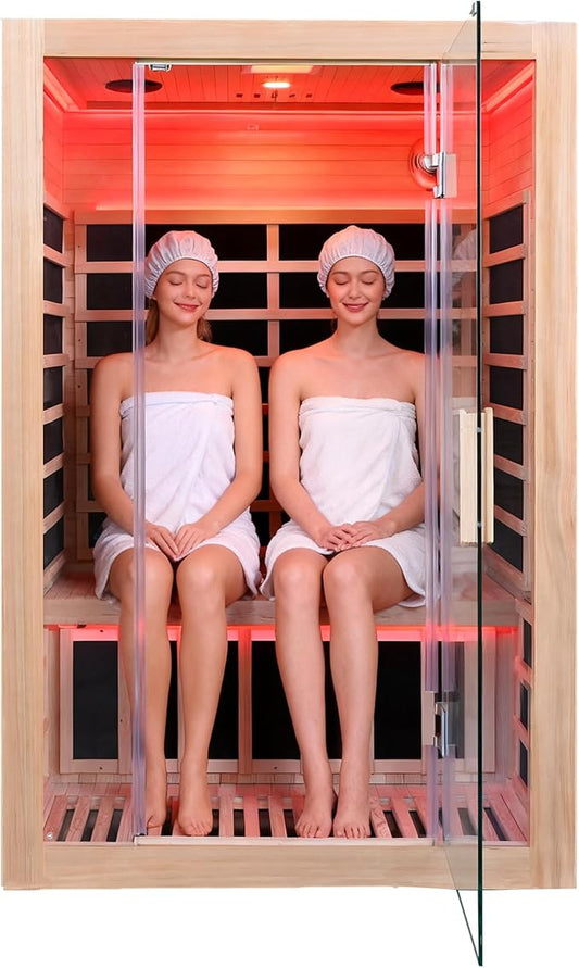 2-Person Home Infrared Sauna with Red Light Therapy & Bluetooth Speakers Dry Heat Sauna for Home & Gym 1760W 120V Low EMF with Control Panel, Indoor Personal Luxury Spa for House and Gym