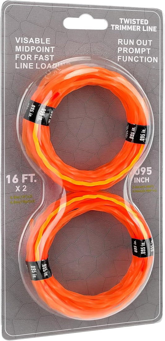 2-Pack String Trimmer Line .095 Compatible with Ego String Trimmer 095 Weed Eater String Pre-Cut Dual Color 3-section Fast-positioning Twisted Trimmer Line Universal Fit Weed Wacker String 14 ft