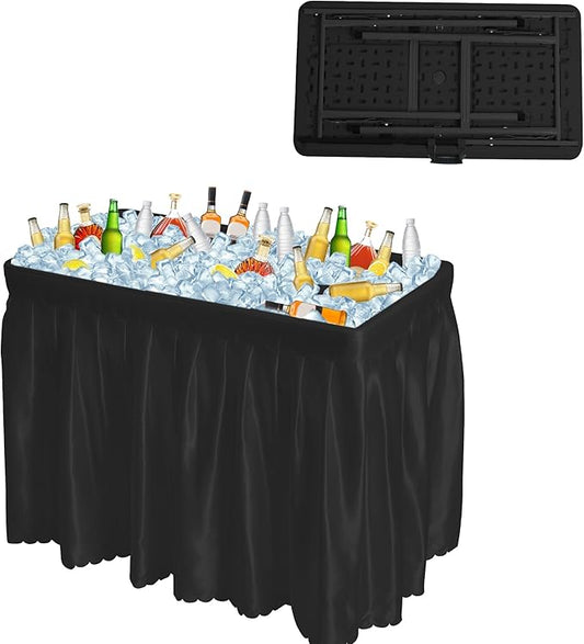 Outdoor Ice Cooler Folding Table, Portable Cooler Table with Removable Matching Skirt, Chill Table for Party BBQ Camping Wedding Black