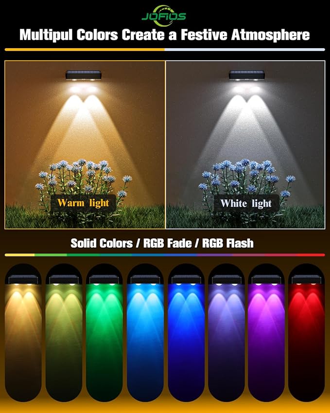 Solar Fence Lights 16 Pack, 50 Lumens Outdoor Solar Lights with 12 Modes RGB Color Glow LED，Waterproof, Solar Lights for Patio, Backyard, Deck, Fence, Railing