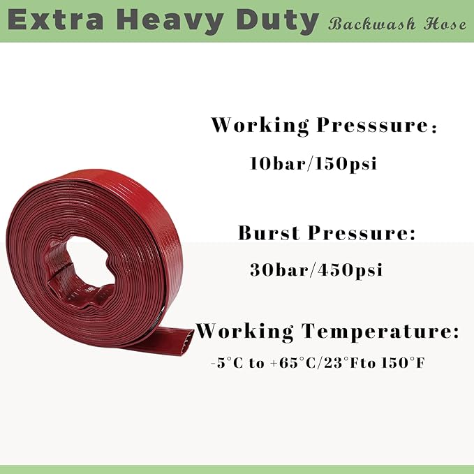 Eastrans 1 1/2 IN x 50 FT Pool Backwash Hose, Extra Heavy Duty Discharge Hose,10 Bar Working Pressure, 30 Bar Burst Pressure,Wall Thickness 1.9mm, High pressure resistance,Ultra Strong Wear Resistance