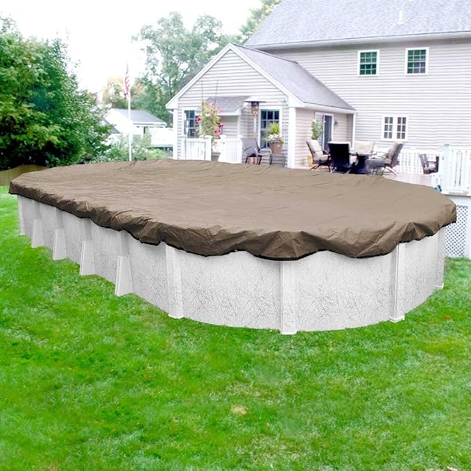Robelle 18 x 33 ft Industrial Taupe Winter Oval Pool Cover for Above Ground Pools, 4 ft Overlap (22 x 37 ft Cover Size), Solid 14 x 12 Scrim, 4.5 oz/yd2, 20-Year Warranty, Style: 601833-4
