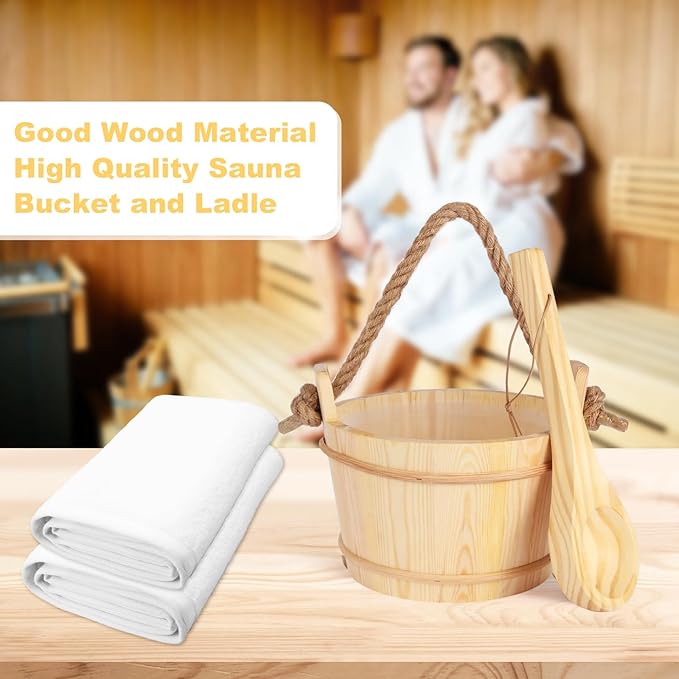 6L-1.6Gal Pine Wood Sauna Bucket and Ladle Set, Complete Handmade Wooden, 14.5″ Sauna Ladle,Premium Pine Sauna Accessories Kit for Steam Sauna, Natural Wooden Bucket for Sauna