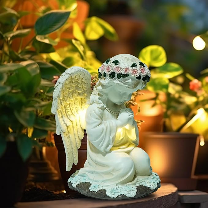 Solar Angel Garden Statues with LED Lights, Outdoor Decor for Patio Yard Balcony - Unique Housewarming Birthday Gifts for Women Mom Grandma