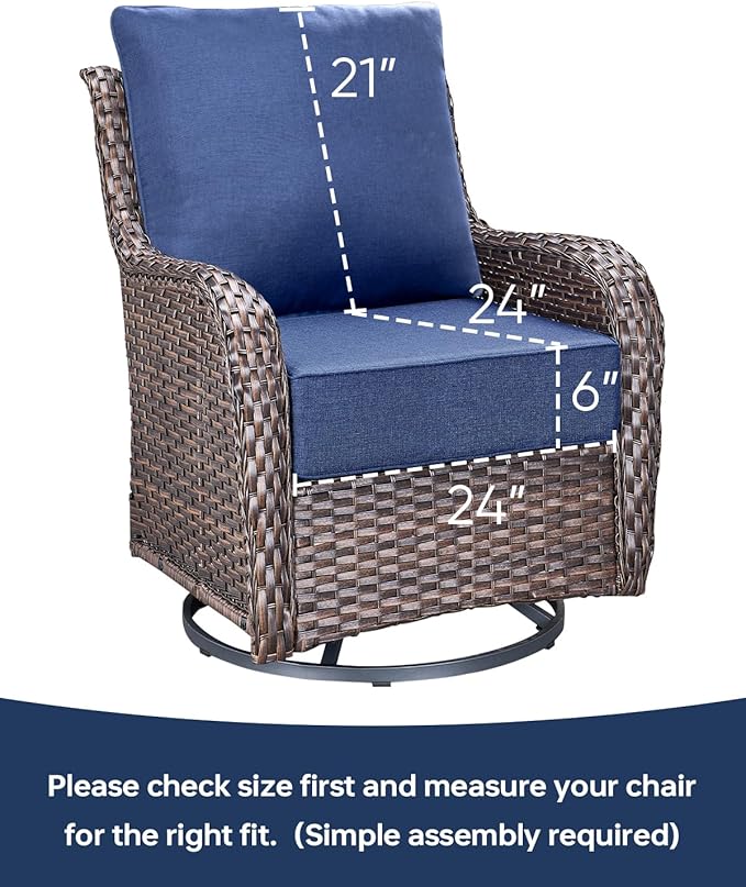 Luxury 24x24x6 Inch Outdoor Cushions for 5 Peice Patio Set - Set of 5 Outside Deep Seat Cushion for Porch Furniture Dining Rocking Swivel Chairs Loveseat Couch Sectional Sofa - Navy Blue