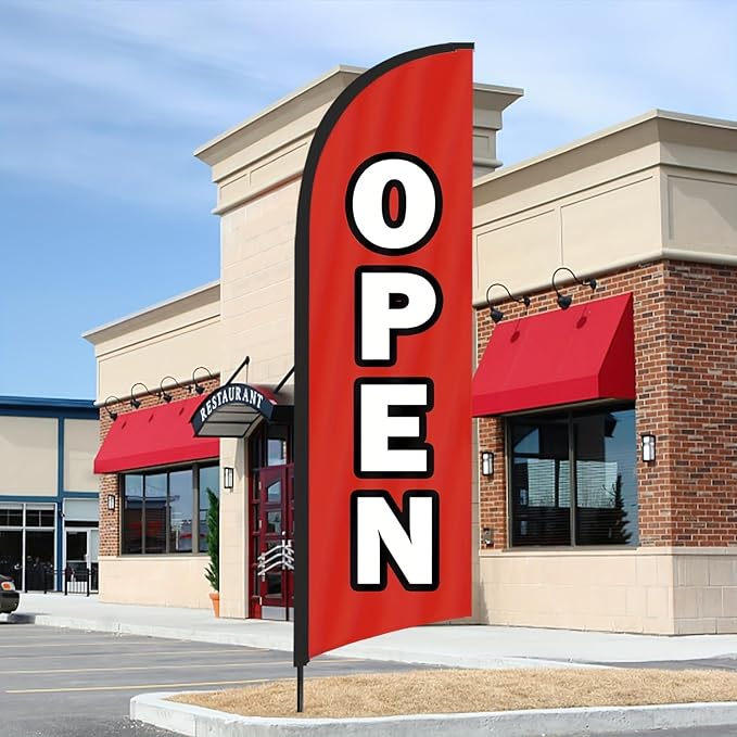 Open Flags for Businesses, 9.18FT Double-Sided Outdoor Advertising Swooper Banner with Pole Kit & Ground Stake – Tear-Resistant Polyester Feather Flag for Shops, Events & Promotions