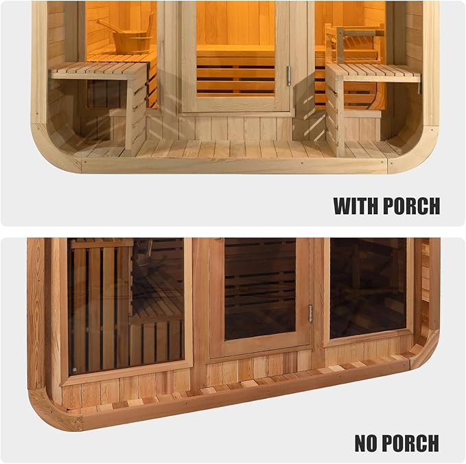 Customize Outdoor Steam Sauna 4-10 Person, Canadian Hemlock, Red Cedar Sauna, Porch Option, Glass Window Option, Wood Burning Stove or Harvia Heater, ETL Certificate(0-195 °F)