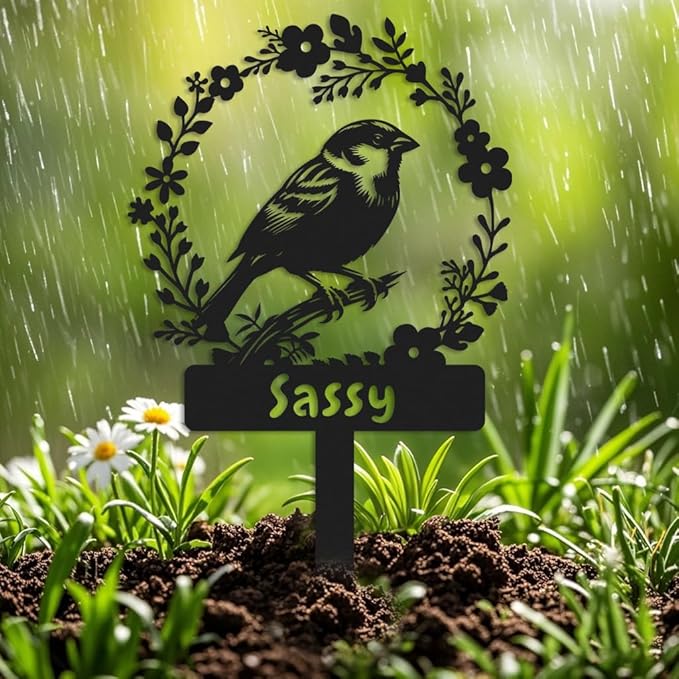 Custom Bird Memorial Stake,Metal Canary Grave Marker,Bird Garden Sign,Remembrance Stake,Bird Loss,Outdoor Garden Yard Sign Bird