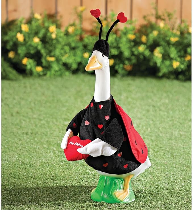 Fox Valley Traders Gaggleville Love Bug Goose Outfit, Fits Large 23" H Statue, Valentine Ladybug Costume for Lawn Décor, Polyester