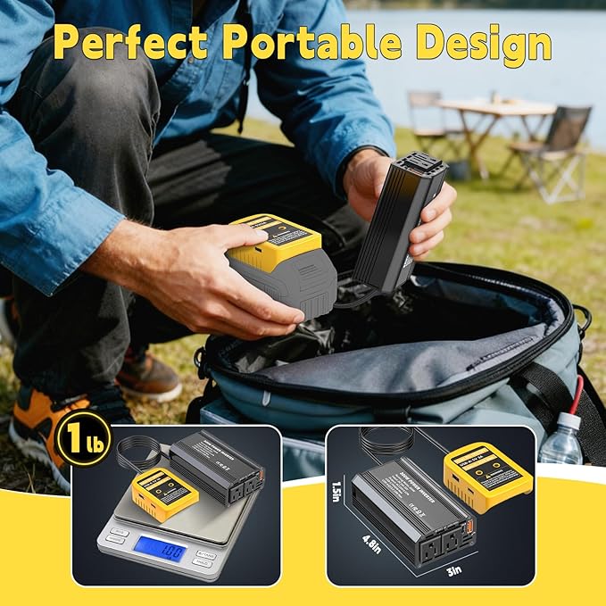 300W Power Inverter Compatible with Dewalt 20V Battery, DC 20V to AC 110V Portable Power Station Generator with 2 AC Outlets & 1 Type-C PD 65W & 1 Type-C PD 20W & 2 USB A 18W Max for Emergency Power