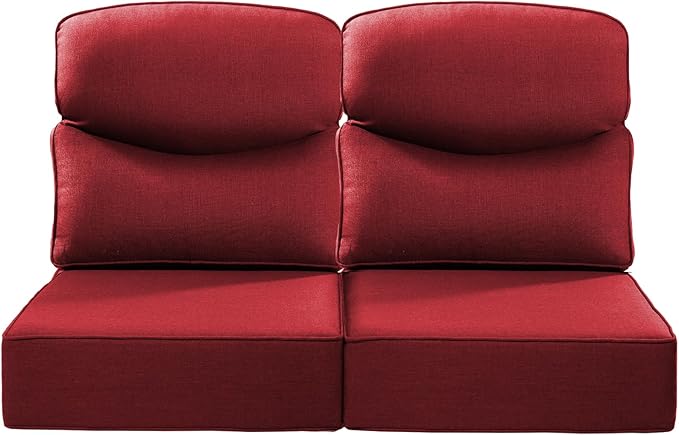 Luxury 24x24x6 Inch Smile Outdoor Seat Cushions Set of 2 - Superior Comfortable Water-Repellent Patio Chair Cushion for Porch Set Rattan Dining Swivel Chairs Loveseat Sectional Sofa - Red