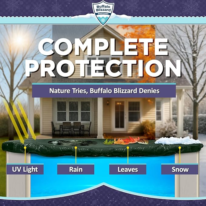 Buffalo Blizzard Ripstopper 16 ft Round Winter Pool Cover | Green Heavy Duty Cover for Closing Above Ground Swimming Pools | Easy to Install | Cold & UV Resistant | Shields from Seasonal Debris