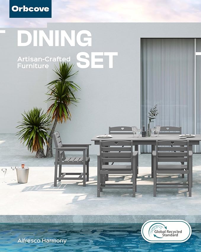 Patio Table and Chairs Set with Umbrella Hole, HDPE Patio Dining Set for 4, Outdoor Dining Set for Lawn, Patio, Porch, Deck, Poolside, Yard (Grey, 5-Piece)
