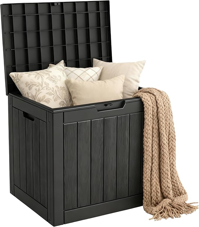 Mars Villa Deck Box, Waterproof Weatherproof and UV Resistant Resin Storage Bin with Lockable Lid, Ideal for, Outdoor, Patio Furniture Cushions, Pool Supplies, Garden Tools (31 Gallon, Black)