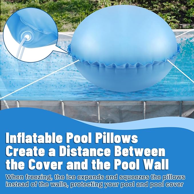 Pool Pillows for Above Ground Pools, Pool Pillows for Closing Winter, 6ft Round Air Pool Cover Pillow Kit for Winterizing with Ropes, Ultra Thick PVC Inflatable Cold Resistant Swimming Pool Pillow