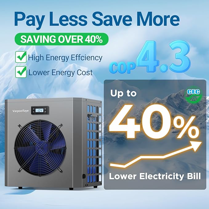 16000 BTU Above Ground Pool Heater 5000 Gallon Swimming Pool Heater Pump Heating or Cooling Electric Pool Heater For Inground Pool WiFi Control Schedule 120V