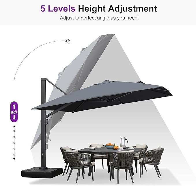 PURPLE LEAF 10' X 13' Rectangle Patio Umbrella Large Outdoor Aluminum Offset Umbrella with 360-degree Rotation Cantilever Umbrella for Garden Deck Backyard Pool, Grey