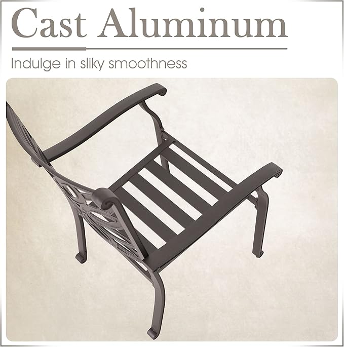 MFSTUDIO Cast Aluminum Patio Dining Set of 2, Retro Design Outdoor Table and Chairs Set with 2×Fixed Chairs and 1×Round Outdoor Table, 3 Piece Patio Set for Backyard Garden