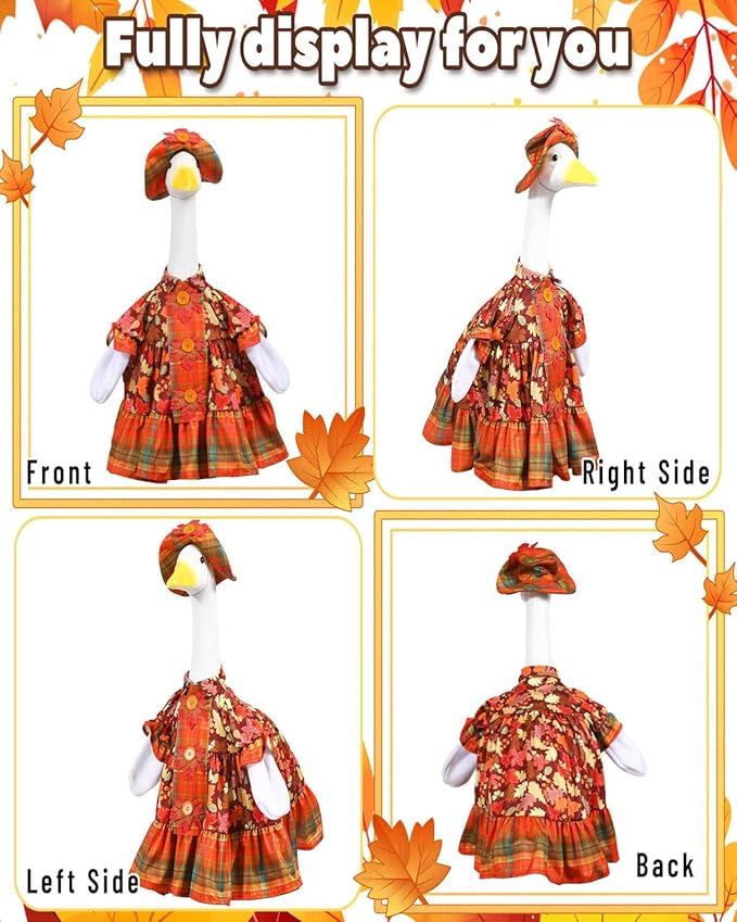 Fall Porch Goose Outfits with Maple Leaf Design, 2 Pcs/Set Lawn Cement Goose Clothes for Thanksgiving Day, 23" Patio Yard Garden Geese Decoration