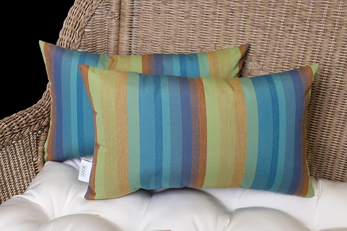 RSH DECOR: Sunbrella Pillow Covers Set of 4 | Covers Only - 26" x 16" | Outdoor Lumbar Pillow Covers Crafted with Sunbrella Performance Fabric | Astoria Lagoon