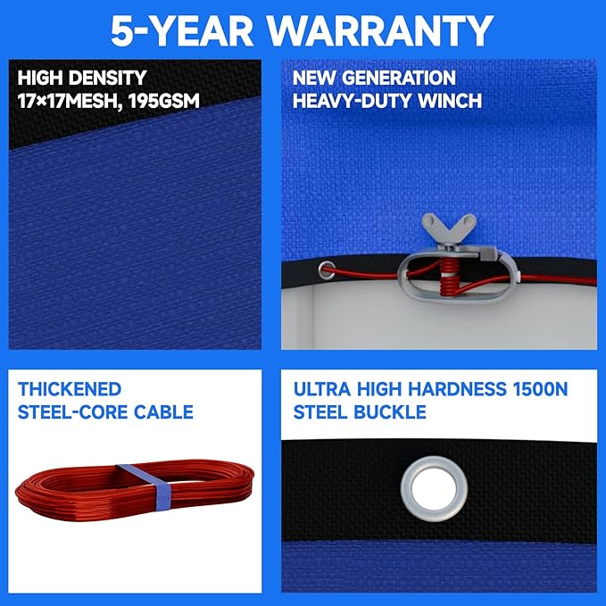 [Upgrade] 18ft/21ft/24ft Pool Cover for Above Ground Pools, 21 Feet Winter Round Swimming Pool Cover with 4 Foot Overlap Extra Thick 500D Cable & Heavy-Duty Winch 21 Foot Round Pool Covers