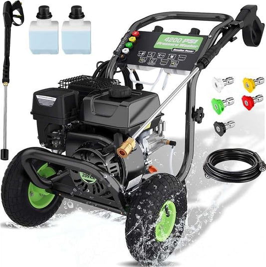 4200PSI Gas Pressure Washer 4.0GPM Gas Power Washer 196CC Gas Powered Washing Machine Commercial High Pressure Washer with 25ft Hose&5 Nozzles for Patio Garden Yard Vehicle,EPA/CARB/ETL (Black)