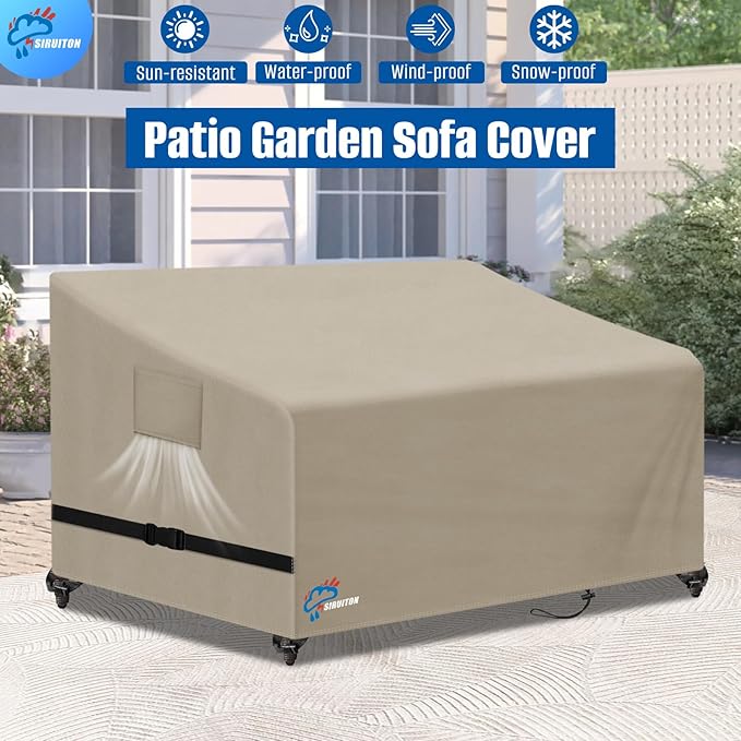 SIRUITON 2-Seat Garden Patio Sofa/Loveseat/Bench Cover 51" W x 27" D x 35" H,Heavy Duty 420D Oxford Waterproof Outdoor Sofa Cover, Lawn Patio Furniture Covers