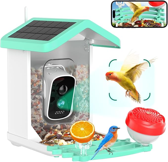 Bird Feeder with Camera, 4K HD AI Identify Bird Species Solar Panel, Smart Birdhouse with Cam, Auto Capture& Motion Detection for Watching, Video Live View, Instant Arrival Alerts