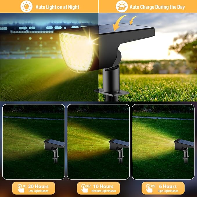 Solar Lights Outdoor Waterproof IP65, 76 LED 3 Lighting Modes Solar Spot Lights Outdoor Yard Garden Landscape Pathway (Warm White, 6 Pack)