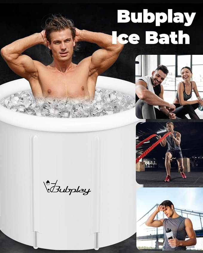 XL Ice Bath Tub for Athletes & Adults - 105 Gallons Ice Tub, Cold Plunge Tub with Cover, Ice Plunge Tub for Recovery & Cold Water Therapy, Inflatable Ice Bath Barrel for Indoor Outdoor- Grey